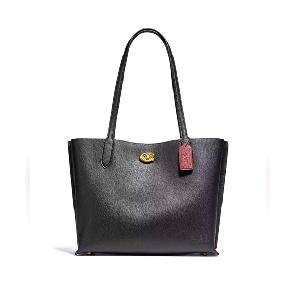 Coach Designer Willow Black Leather Tote with Gold Brass Hardware Purse Handbag
